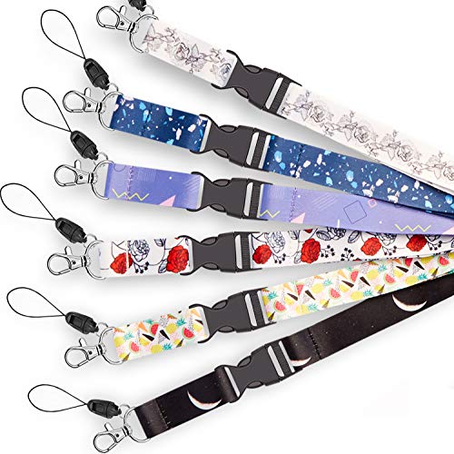 6 Pack Lanyard White Black Roses and Black one with moonLanyards with id Badges Holder Rose Neck Office Cruise Lanyard for Keys Women Men id Lanyard Card Holder Waterproof