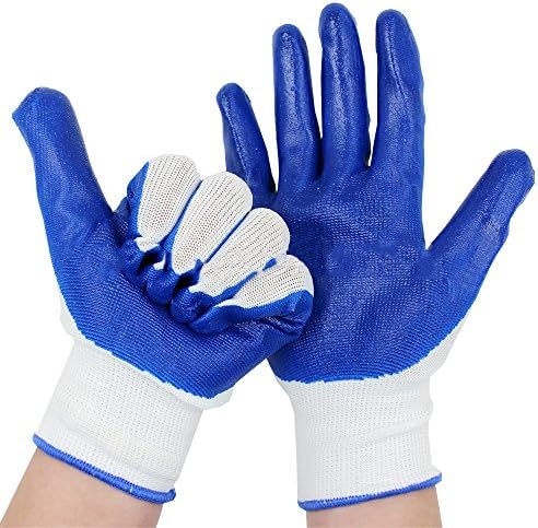 Joyutoy String Knit Palm, Latex Dipped Nitrile Coated Work Gloves for General Purpose, Hand Protection,Yard-work, Cutting,Slicing(Blue)