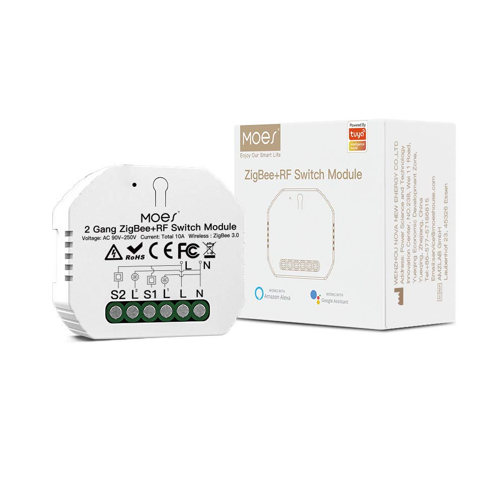 MOES Mini DIY Tuya ZigBee Smart Light Switch Module, Tuya Zigbee Hub Required, Smart Life/Tuya App, Wireless Remote Control, Alexa Google Home Voice Control, Needs Neutral Line 1/2 Way, 2 Gang — image 1