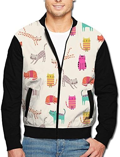 Men Cats Painted Art Polyester Stand Collar Front Zip Jacket