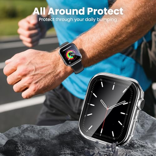 Delidigi 3 Pieces Protective Apple Watch Series 6/Series 5/Series 4/SE 40mm, Ultra Thin PC Case, with Full Tempered Glass Screen Protector Protective Case for iWatch (Transparent)