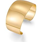 CUFELMU Gold Hammered Open Wide Cuff Bangle Bracelet for Women Smooth Polished Chunky Hollow Wide Cuff Bracelets Jewelry