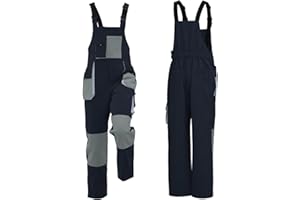 Men's Sturdy Canvas Work Overalls with Knee Pad Pockets Color Blocking Bib Brace Dungarees Protective Coverall