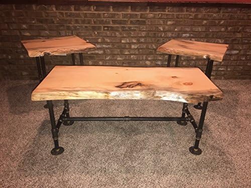 Southern Rustic LOGWERKS Industrial Pipe and Wood End & Coffee Table Set of 3 Live Edge Rustic Living Room Furniture HandcraftedTables (Natural)