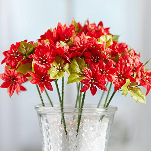 Factory Direct Craft 12 Red Poly Silk Poinsettia Holiday Picks for Christmas Decorating