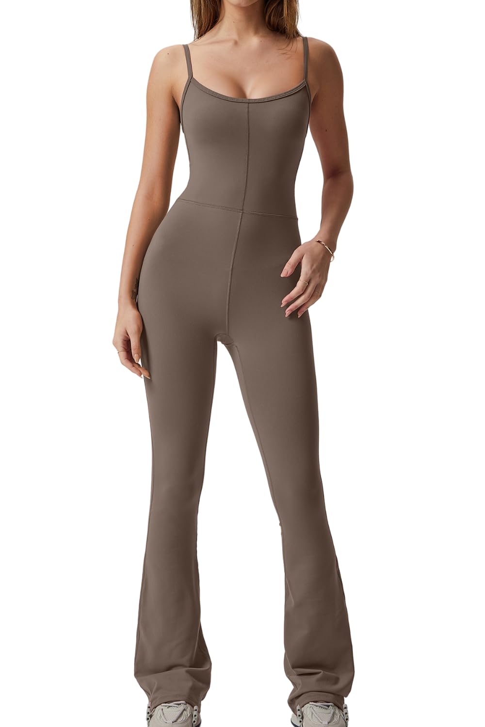 Photo 1 of ** DAMAGE MAJOR** QINSEN Women's Bodycon Sleeveless Jumpsuits Spaghetti Strap Stretchy Long Pant Romper Jumpsuit Brindle S