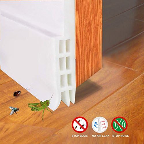 Door Draft Stopper, Under Door Sweep Weather Stripping Noise Stopper & Soundproofing Door Bottom Seal Strip, 2" Width x 39" Length, White