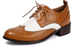Women's Saddle Oxford Shoes Black and White Two Tone Oxfords Vintage Low Heels Lace Up Brogue Style Saddle Shoes