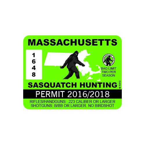 RDW Massachusetts Sasquatch Hunting Permit Color Sticker Decal