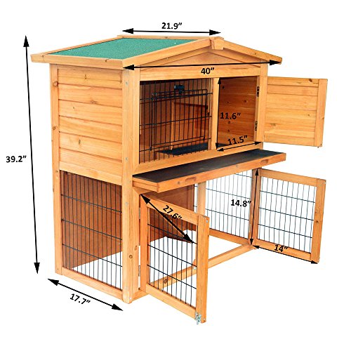 Olymstore 40'' Wooden Rabbit Hutch Chicken Coop House with Tray Ladder, Triangle Roof Waterproof Wood Pet Cage for Small Animals