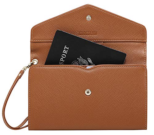 Krosslon Rfid Passport Holder Wristlet Travel Wallet Trifold Documents Organizer Slim Purse, Fit US UK CA Passport Cover Traveling Accessories for Women, Caramel(210#) - Thumbnail 7