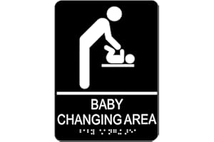 QEEYON Baby Changing Area Sign for Business, ADA Compliant Braille Restroom Sign, 8.27 x 5.9 inch Diaper Changing Station Sign with Adhesive Back, Black Acrylic Baby Changing Station Sign