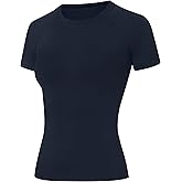 Runhit Compression Shirt Women Short Sleeve Workout Tops Athletic Gym Moisture Wicking T-Shirt Running Yoga Base Layer