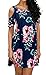 QIXING Women's Summer Cold Shoulder Tshirt Mini Dress Swing Tunic Tops Navy Blue-M