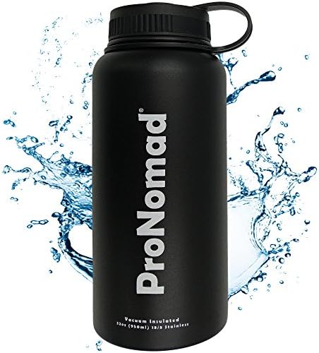 Thermos Water Bottle by ProNomad | Stainless Steel Vacuum Insulated Flask | BPA Free | Wide Mouth | Keeps Hot or Cold (32 oz) - Black