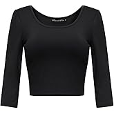 OThread & Co. Women's Crop Tops Basic Stretchy Scoop Neck 3/4 Sleeve T-Shirt