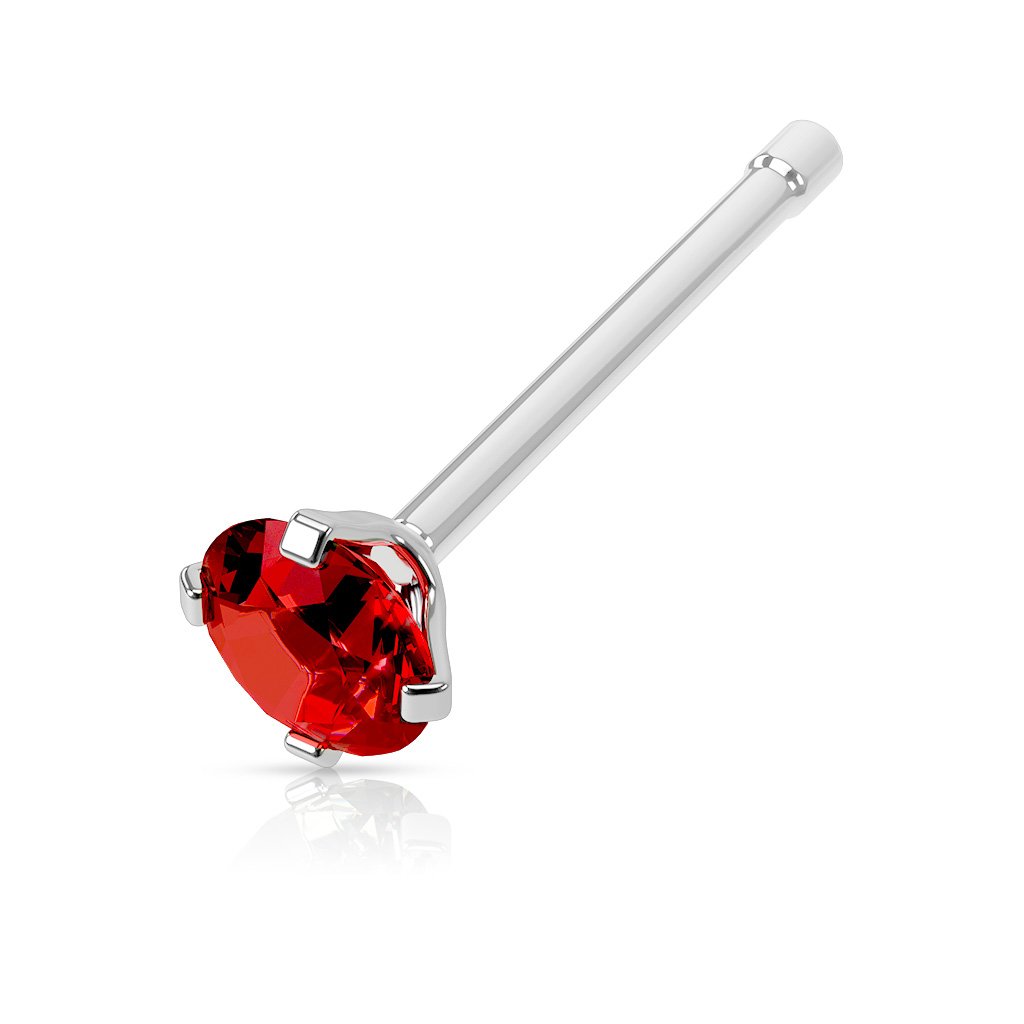 PiercedOff 316L Surgical Steel Nose Bone with Red CZ Gem - Thickness 18GA (1mm) / Length 6mm / Gem Size 3mm
