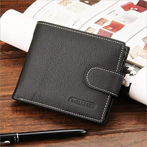 Xennos Wallets - Baellery Men Wallet Genuine Leather Brand Purse for Men Black Simple Style Coin Purses Hasp Wallets Small Walet Bifold Wallet - (Color: Black)