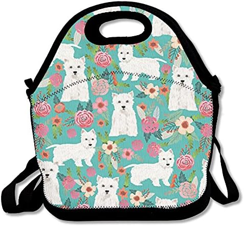 MTSO231 Westie Florals Cute Dog Lunch Tote Insulated Reusable Picnic Lunch Bags Boxes For Men Women Adults Kids Toddler Nurses