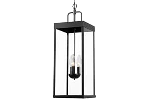 Diyel Large Outdoor Pendant Lantern Light Fixture for Front Porch, 24 Inch 3-Light Black Exterior Hanging Chandelier with Clear Glass, Outdoor Indoor Pendant Lamp for Patio, Gazebo, Entryway, Doorway