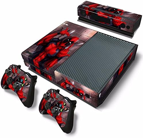 Ambur® Full Protective Xbox One Skin with 2PCS Protective Vinyl Skin Decals Cover for Microsoft Xbox One Controllers ( Deadpool Super Hero Series)
