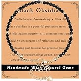 Gracafy Obsidian Moonstone Protection Bracelet,Amethyst Bracelet Sunstone Bracelet,Blue Lapis Lazuli Bracelet Dainty Natural Energy Healing Crystal Bracelet Gifts For Women