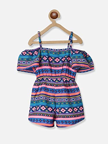 Nautinati Girls Printed Strap Sleeve Jumpsuit with Waist Tie Up | Rayon | Age 0-3 Years White-Yellow 2