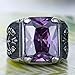 BOHO Jewelry Mens Stainless Steel Ring,Gothic Vintage Prong Setting Purple Cz,Black Silver