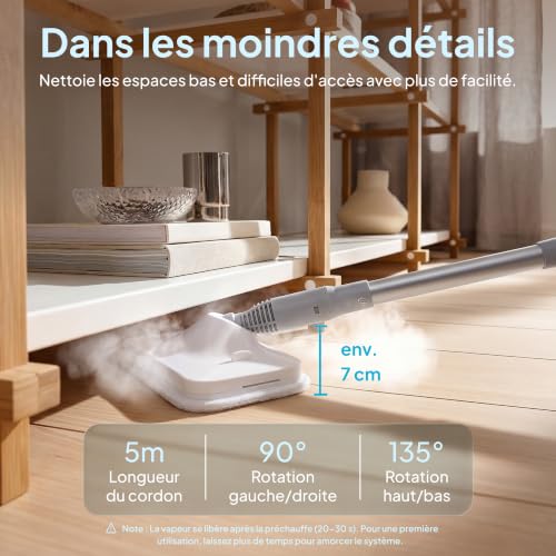 Livatro Balai vapeur 13 en 1 avec nettoyeur à main amovible | Réservoir XL 500 ml · 1500 W · Vapeur 130 °C · 3 niveaux · Câble 5 m · Sans produits chimiques