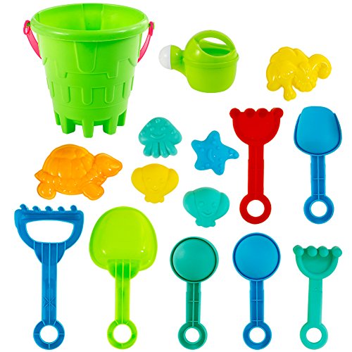 Acekid Mini Sand Toys Set, 27pcs Seaside Sand Castle Bucket Spade Shovel Rake Playset, Beach Toys Kit for Kids and Children