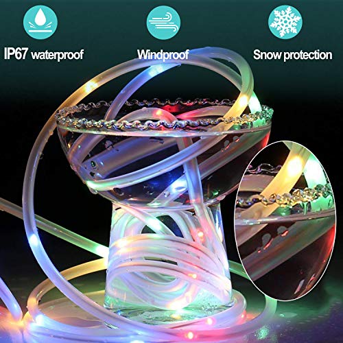 IELECMG LED Rope Lights,Battery Powered String Lights 33FT 100LEDs Fairy Lights with Remote,USB Rope String Light 8 Modes Waterproof Color Changing Tube Lights Dimmable for Patio Christmas Fence Boat