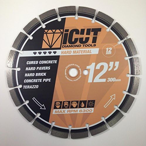 12" Diamond Blade for Professional Cutters - Water Drop Slot Segments - THE BRICKYARD cuts Cured Concrete, Hard Pavers, Hard Brick, Concrete Pipe and Terazzo