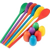 Meklines Egg Spoon Race Game Set, 6 Wooden Spoons and 6 Wooden Eggs. Fun Game