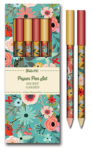 Studio Oh! Paper Pen Set Available in 6 Different Designs, Secret Garden, Box of 6