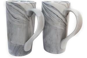 NBABSR 20 OZ Large Coffee Mugs,Tall Coffee Mugs with Handle, Extra Large Latte Cups Set of 2, Marble Ceramic Porcelain Bulk Big Tea Cups for Men Women Gifts Mom and Dad,Grey