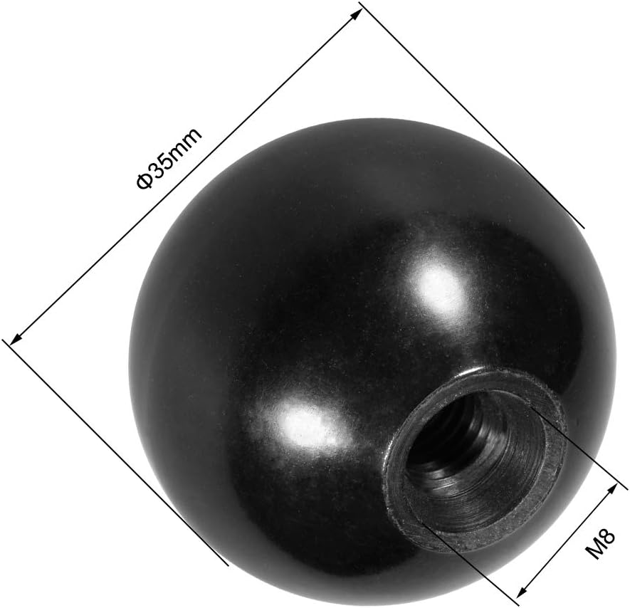 sourcing map 5Pcs Thermoset Ball Knob M8 Female Thread Machine Handle 35mm Diameter Smooth Rim Black, M8x35mm - Image 4