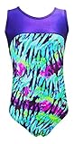 Girls Gymnastics Leotard - Tank with Keyhole (Aqua Tie Dye, Youth 6-7)