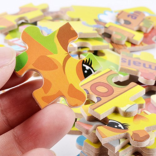 100 Pieces Kids Wooden Jigsaw Puzzle for toddlers 3-6 Ages, Kids Educational Puzzles Toys to Develop Dexterity and Problem Solving, with a Storage Box(Zoo Animals) - Thumbnail 5