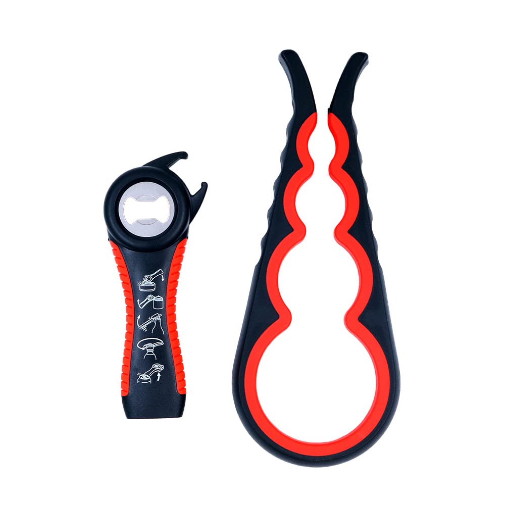 Alnicov Jar Opener,5 in 1Ergonomic Multifunctional Opener Set with Silicone Handle,Easy to Use for All the people especially for Elderly and Arthritis Sufferers