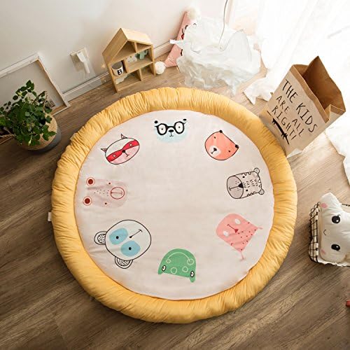 HugeHug Cartoon Fenced Kids Play Mat for Bed Game Rooms Reading Nook Video Games Tummy Time, Non-Toxic Super-Soft Fluffy Extra-Thick Removable Easy Wash Round 55" for Girls Boys Gifts (Cartoon)