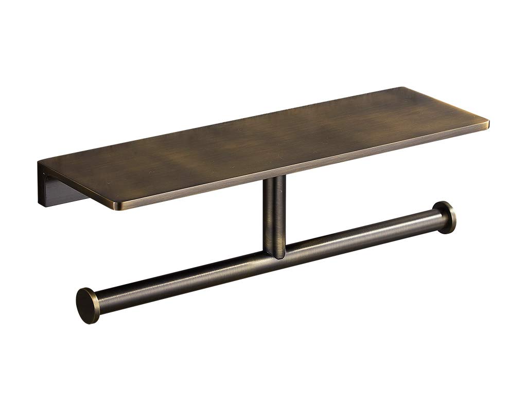 Sanliv Toilet Paper Holder, Solid Brass Double Roll Toilet Paper Holder with Shelf | Extra-Large Storage for Phone, Glasses | Heavy-Duty for Modern & Commercial Bathrooms, Brushed Bronze Finish