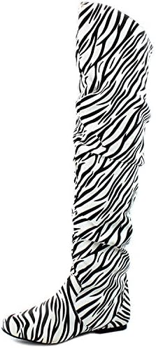 DailyShoes Women's Fashion-Hi Over-the-Knee Thigh High Flat Slouchly Shaft Low Heel Boots Zebra SV, 10 B(M) US