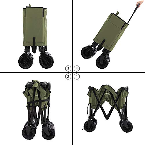 PATIO GUARDER Folding Collapsible Wagon Cart, All Terrain Utility Wagon, Heavy Duty Outdoor Garden Wagon with wheels - Perfect Use for Camping, Shopping, Picnic, Sports, Army Green