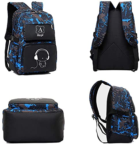 Asge Backpack for School Boys Backpacks for Kids Camo Bookbag for Middle School Bags Waterproof Travel Back Pack (Blue)