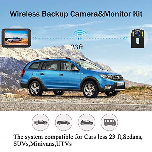 Emmako Wireless Backup Camera and 5'' Monitor System For Cars IP68 Waterproof 6 LED Light Night Vision HD Color Rear View Camera With Guide Lines On/Off - Thumbnail 2
