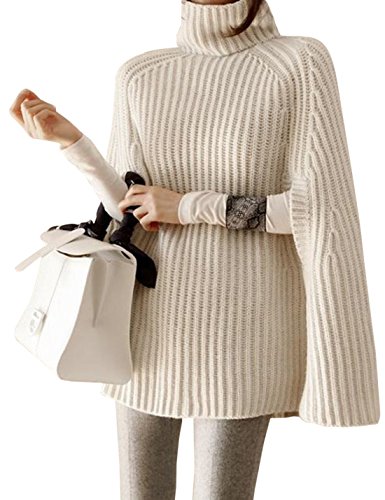 Yimoon Women's Turtleneck Soft Knitted Poncho Pullovers Sweater (Ivory, One Size)