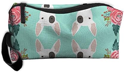 Portable Durable Waterproof Travel Bag Bull Terrier Floral Flowers Bull Home Makeup Toiletry Cosmetic Pencil Medicine Bag