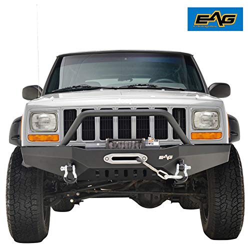 EAG Steel Front Bumper with Winch Plate Fit for 8401 Cherokee XJ