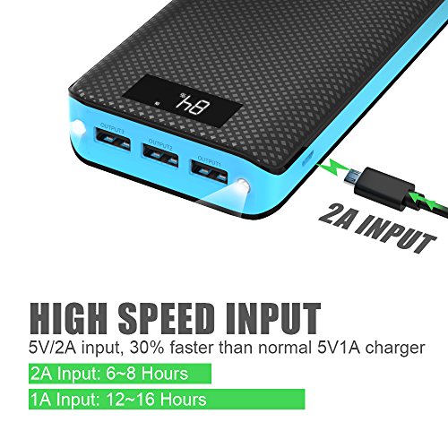 Power Bank, X-DRAGON 20000mAh Portable Charger 3-Port USB Output External Battery Charger Pack with LCD display for Phone8 X 7 6 6s , Samsung, Tablet, ipad and More-Blue