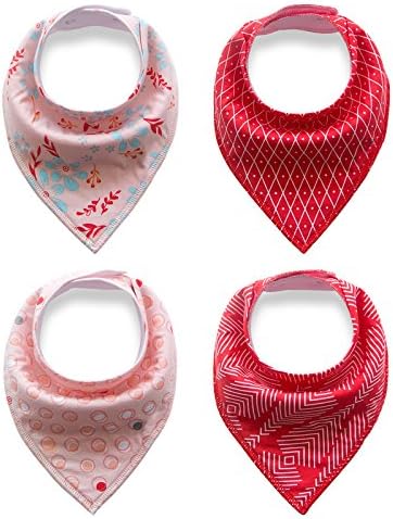 Welandtech Baby Bandana Bib Set for Boys and Girls, Teething and Drool Bibs, Organic Cotton Material, Cute Unisex Print, Perfect Gift for Newborns, Infants and Toddlers (Red and Pink)